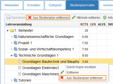 Studienordnung mit Inhalt entfernen