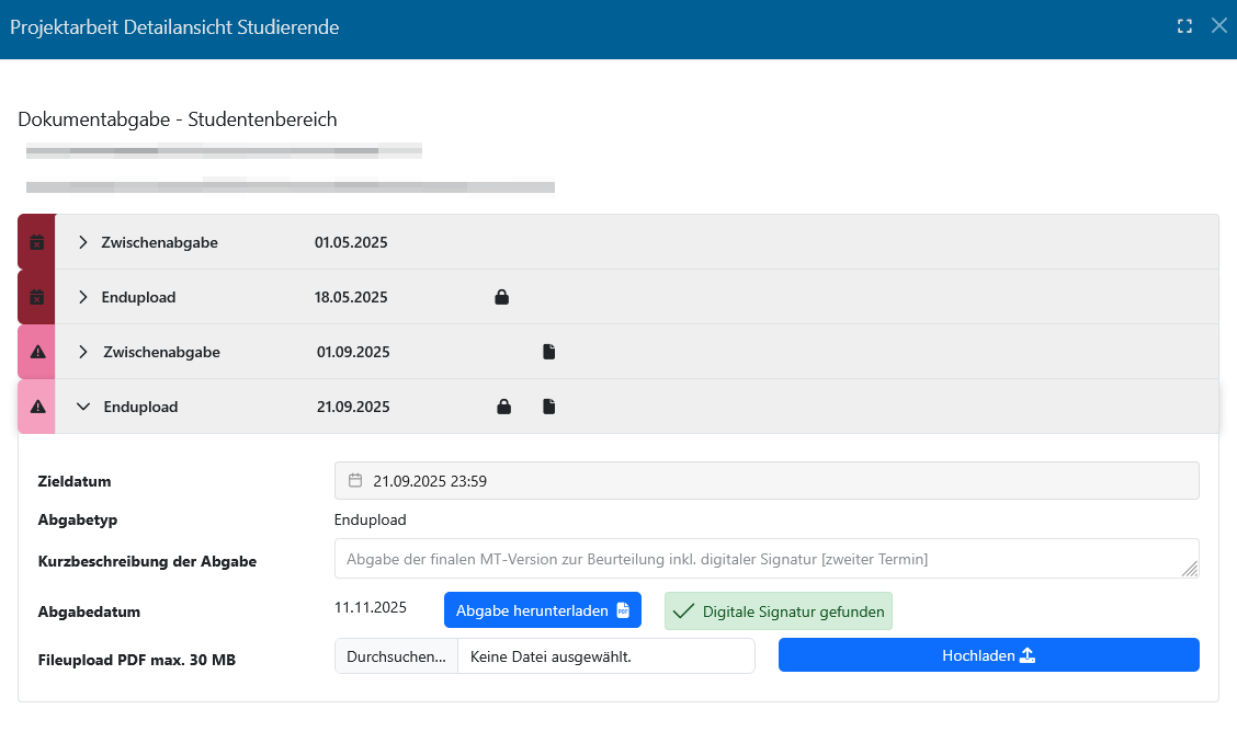 Projektarbeit Terminübersicht Studierende