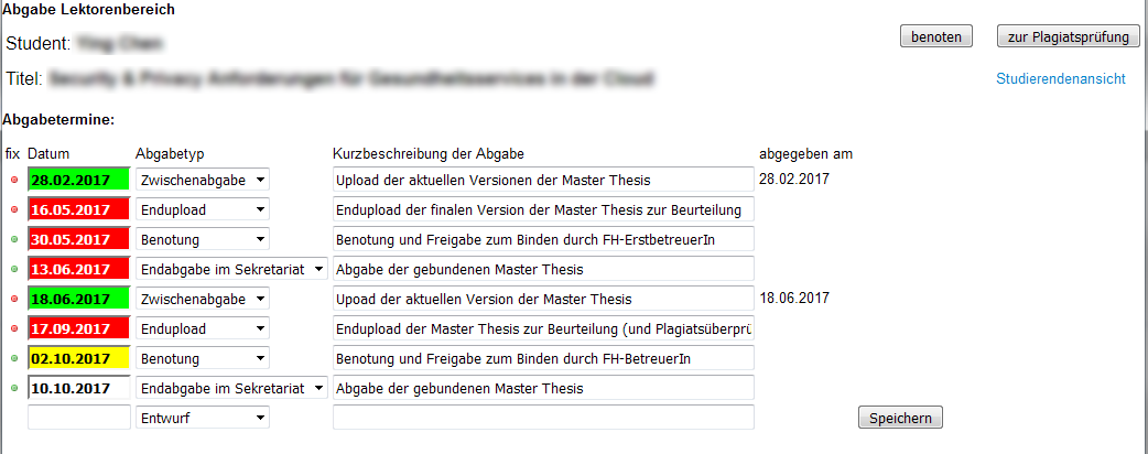 Abgabetool Termindetails (LektorInnenansicht)