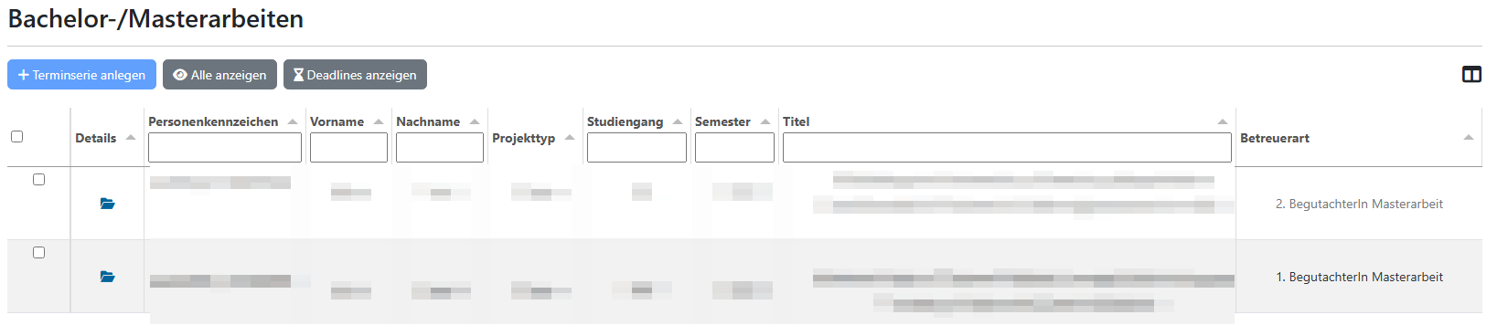  Übersichtsliste Lektorinnenansicht