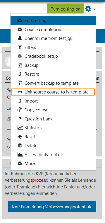 Moodle Menü - Link source course to lv-template